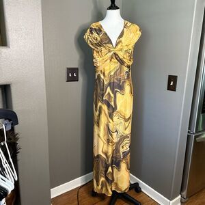 INC International Concepts Yellow and Brown Swirl Maxi Dress
